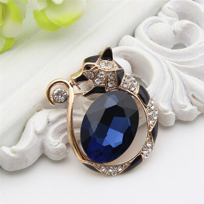 

Luxuriant Leopard Brooch Pin Women Blue Crystal Animal Broches Броши Бренд стиля Laple Hijab Эмаль Pin Bride Corsage Jewelry