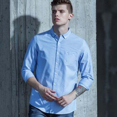 

Mens Long-sleeved Pure Color Cotton Leisure Large Size Shirt