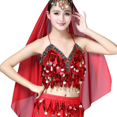

2018 Girls Sexy Sequin Beaded Belly Dance Top Bra Women Costume Clubwear Bollywood Oriental Dancing Outfit 10 Colors