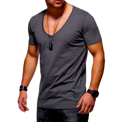 

Summer Mens Fashion Casual Short Sleeve T-shirt Slim Fit Cotton O-neck Muscle Fitness Shirts Fashion Mens Clothing Tops