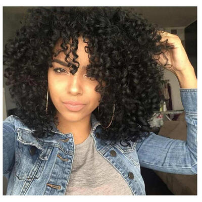 

Protea Synthetic Afro Curly Hair Wigs for Black Woman Short Kinky Hair Jet Black Heat Resistance Fiber 14" 290g