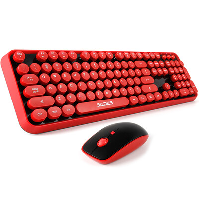 

Sades V2020 Wireless Silent Keyboard Mouse Set Round Chocolate Button Keyboard&Mouse Suite Office Home Apple Notebook Desktop Computer Black Red