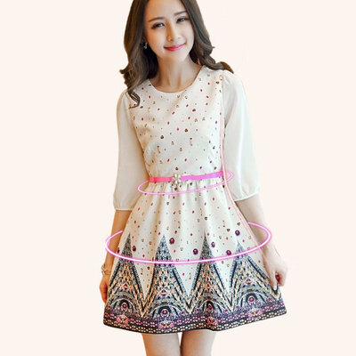 

Fashion Womens Ladies Chiffon 34 Sleeve Printed Slim A-line mini Dress