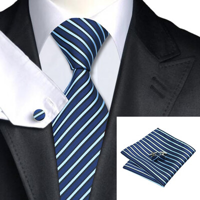 

2016 New Hot selling Vogue Men Silk Striped Tie Set High Quality 100 Silk Necktie Handkerchief Cufflink Set for Formal Wedding