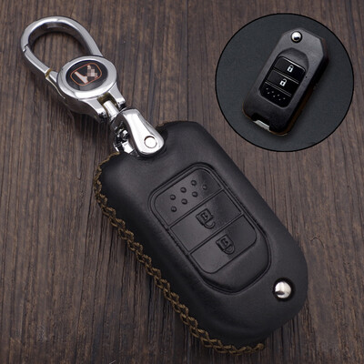 

Che Dapin Honda key bag leather key set CRV Civic Ling Pai Gori URV Accord XRV Binzhi Feng Fan Fit Odyssey car key shell buckle folding two key black