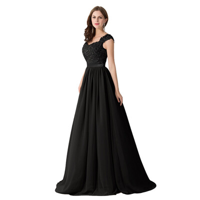 

Appliques Lace Long Evening Prom Bridesmaid Dresses A-line Party Gown