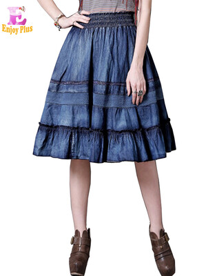 

M L High Quality waist 66-80cm cotton vintage new summer 2018 blue denim jeans skirt women a line midi elastic waist casual
