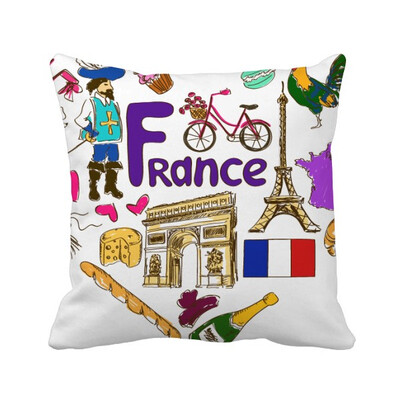 

France Love Heart Landscap National Flag Square Throw Pillow Insert Cushion Cover Home Sofa Decor Gift