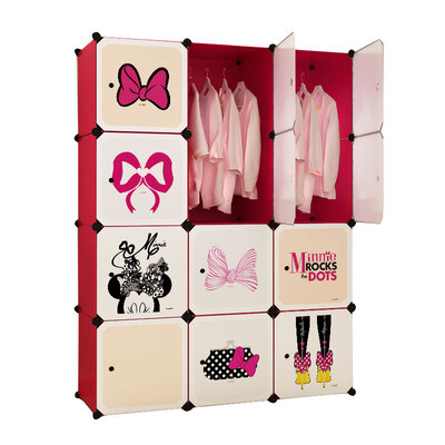 

DISNEY Minnie storage cabinet simple wardrobe various optional 12 door 8 grid 2 hanging resin plastic closet adult baby child combination locker