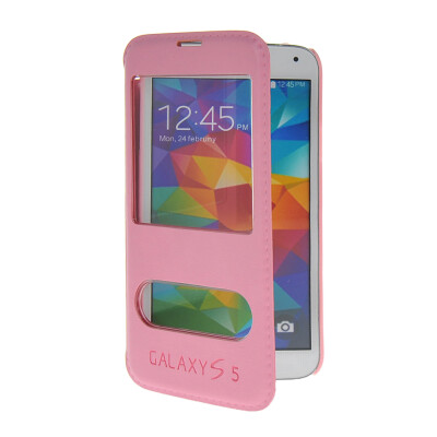 

MOONCASE View Window Leather Side Flip Pouch Stand Shell Back Case Cover for Samsung Galaxy S5 i9600 Pink