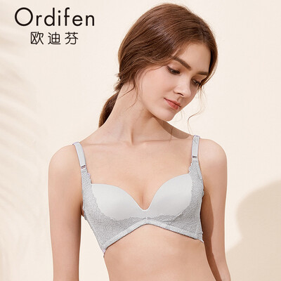 

Ou Difen no steel ring bra 2018 spring&summer new smooth lace thin mold cup bra ladies underwear sexy gathered beauty back bra XB8527 birch gray 3885A