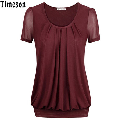 

Timeson Plus Size Chiffon T Shirt Women Short Sleeve O Neck Female T-shirt Tops 2018 Summer Casual Loose Ruched Tee Shirt Femme