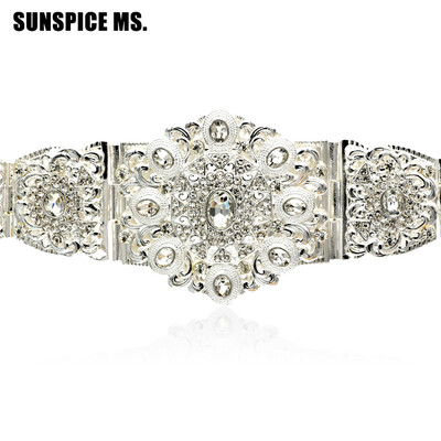 

Elegent Round Crystal Waist Chain Metal Belt Adjustable Length Body Jewelry India Nigeria Wedding Hollow Flower Belly Chain Gift