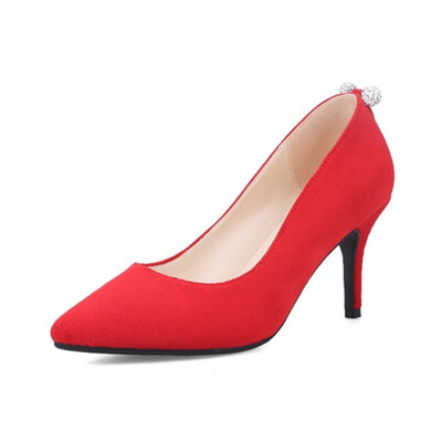 

plus size 34-40 Women Pumps 2018 Pointed Toe Slip on Suede High Heels Wedding Shoes Woman Ladies Fashion Thin Heel Zapatos Mujer