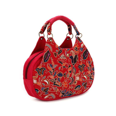 

Vintage Women Canvas Double Faced Ethnic Embroidered Tote Bags Chinese Red National Trend Hmong Embroidery Bag Women Handbags