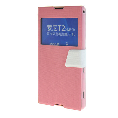 

MOONCASE Xperia T2 , Slim Window Design Leather Side Flip Bracket ЧЕХОЛ ДЛЯ Sony Xperia T2 Pink White