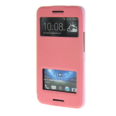 

MOONCASE Side Flip Hard board Slim Leather Bracket Window Case Cover for HTC One M7 Pink