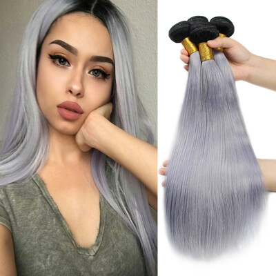 

Nami Hair 3 Bundles 1bGrey Ombre Brazilian Straight Human Hair Bundles two Tone Color 10"-22" T1B Silver Grey Human Hair Weave