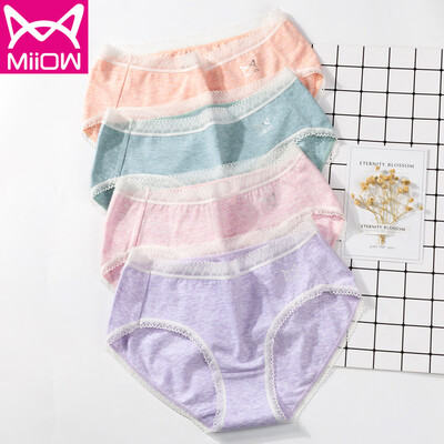 

Cat MiiOW womens underwear sexy lace waist waist underwear womens solid color cotton underwear triangle large size womens underwear 4 gift box fashion lace XXL 17595