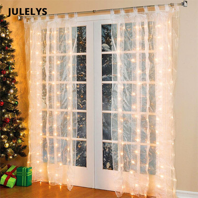 

JULELYS 4 x 3M 400 Bulbs LED Curtain Light Gerlyanda Christmas Fairy Lights Holiday Party Room Garland For Wedding Decorations