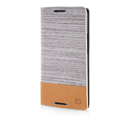 

MOONCASE Canvas Design Leather Side Flip Wallet Pouch Stand Shell Back Case Cover for HTC One M7 Light Brown