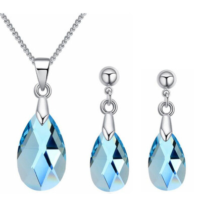 

Fashion Water Drop Pendant Necklace Stud Earring Set Women Crystal From Austrian Elements Luxury Wedding Jewelry Sets 27382