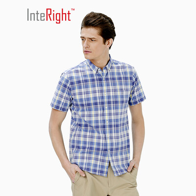 

INTERIGHT Cloud Clean Fresh Dry Plaid Casual Comfort Short Sleeve Shirt Green Yellow Grid 41 yards