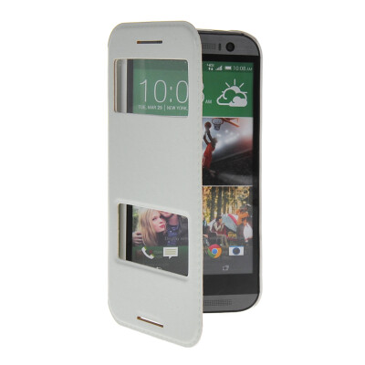 

MOONCASE View Window Leather Side Flip Pouch Stand Shell Back Case Cover for HTC One 2 (M8) White