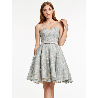 

CAZDZY Sweetheart Lace-Up A Line Cocktail Dress