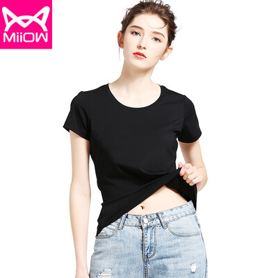 

Cat Man MiWOW T-Shirt Womens T-Shirt 2018 Summer New Casual Round Neck Stretch Slim Half Sleeve T-Shirt Modal Bottoming Shirt MOT815001 Pure Black L