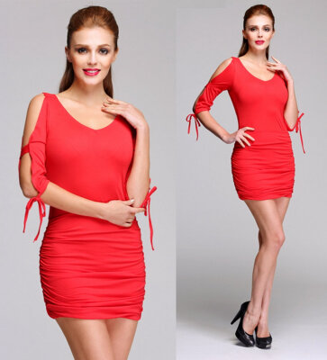 

European Style Women Fashion Package Hip Off-shoulder V-neck Sexy Stretch Bodycon Dress