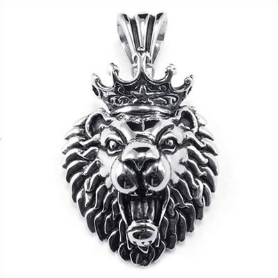 

Hpolw Men Stainless Steel Casting Black&Siver Lion King Pendant Necklace,Retro classics An crown Lion head,18-26 inch Chain