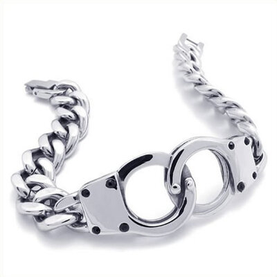 

Hpolw simple charm Retro Jewelry Punk silver Stainless Steel Handcuff Bracelet&couples Bracelet