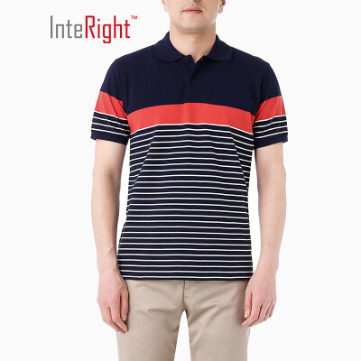 

INTERIGHT mens POLO shirt loop positioning color strip short sleeve blue orange strip