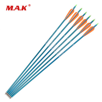 

6 pcs 30 Inches Spine 300 Blue Aluminum Arrows with 2 Orange 1 White Feather Replace Tips for Compound Bow Hunting Shooting