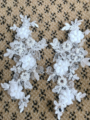 

Handmade sew on peal rhinestones patches ivory lace applique 2512cm for top dress skirt