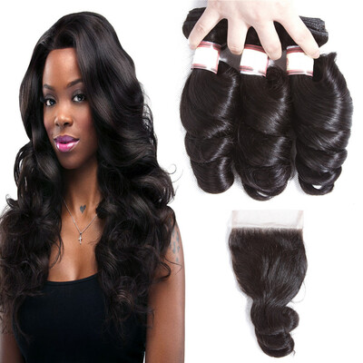 

Brazilian Virgin Hair Loose Wave 3 Bundles with Closure Brazilian Loose Wave with Lace Closure Unprocessed Human Hair Extensions