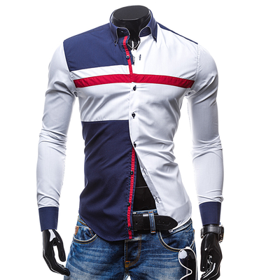 

Zogaa New Spring And Summer Men's Shirt Color Matching Casual Long Sleeve Slim
