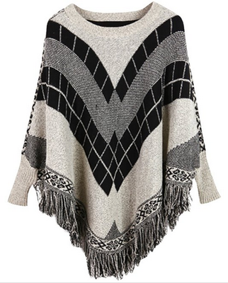 

Mooncolour Women's Assorted Colors Round Collar Tassels Hem Batwing Sleeve Poncho