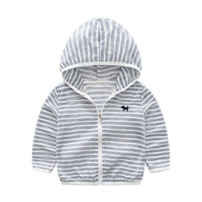 

Kids Clothes Boys Girls Hooded Jacket Sun Protective Clothing Children Stripe Embroidery Thin Shirt Zipper Coat Summer Outerwear