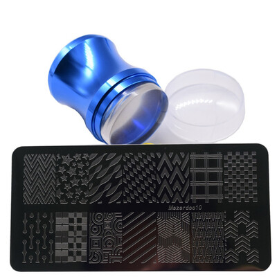 

Geometry Style Nail Art Template Line Grids Image Plate40 Cm Blue Metal Handle Clear Jelly Head Stamping Scraper Set with Cap