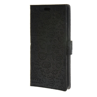 

MOONCASE Lovely pattern Leather Wallet Flip Card Slot Bracket Back Case Cover for Samsung Galaxy A8 Black