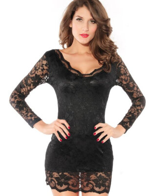 

Women Sexy Evening Cocktail Long Sleeve Party Lace Mini Dress Nightclub Clubwear G-string