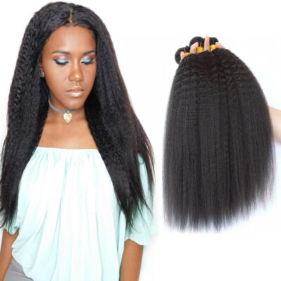 

Candace Brazilian Virgin Hair Kinky Straight Weaves 3 Bundles 10"-28" Yaki Straight Human Hair Extension Natural Color