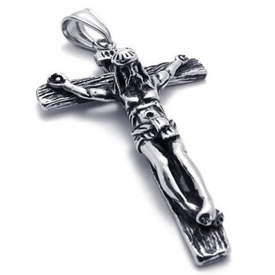 

Hpolw Stainless Steel Jesus Christ Crucifix Cross Mens Pendant Necklace 18-26 inch Chain