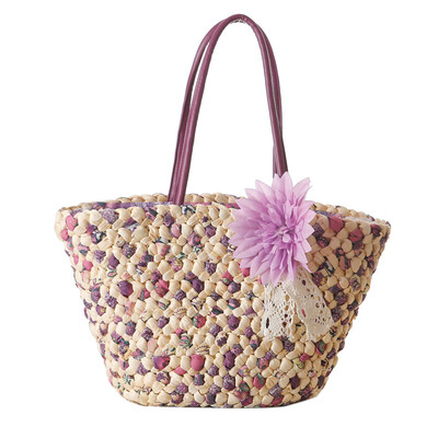 

New flowers straw bag women leather handbag fashion summer woven bag beach bag high quality shoulder messenger bag