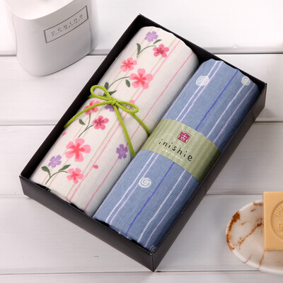 

Japan Uchino UCHINO&the wind 2 sets of towels gift box pure cotton gauze exquisite elegant comfortable&comfortable blue rice color 70g bar size 34 83cm