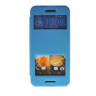 

MOONCASE View Window Leather Side Flip Pouch Stand Slim Shell Back ЧЕХОЛ ДЛЯ HTC One M9 Blue