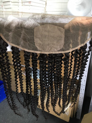 

kinky curly Silk Base Lace Frontal closure bleached knots Peruvian silk Lace Frontal 13X4 kinky curl Free Part Frontal