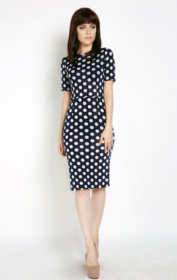 

Fashion Women' Polka Dots Pencil Dress Round Neck Half Sleeve Bodycon Stretch Business Spotted Business Party Midi Dress -XXL
